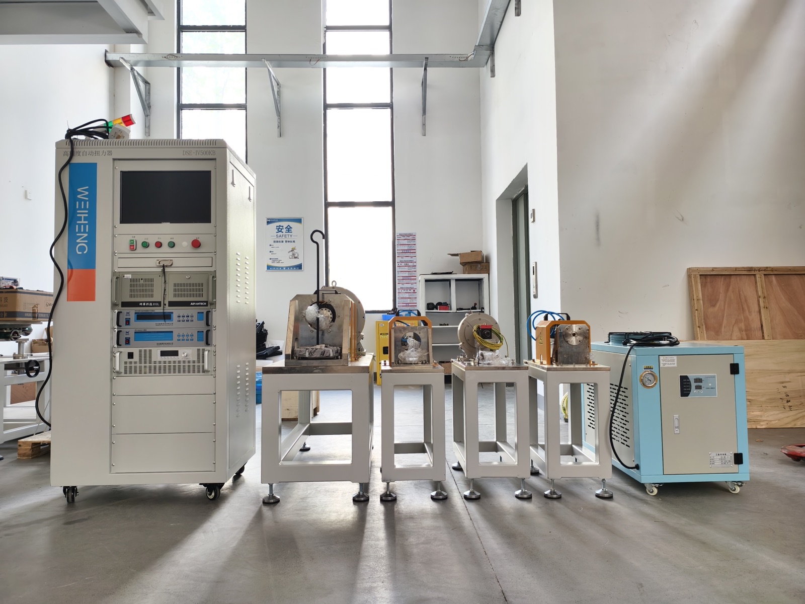 Custom motor test bench and dynamometer test system manufactured by Weiheng